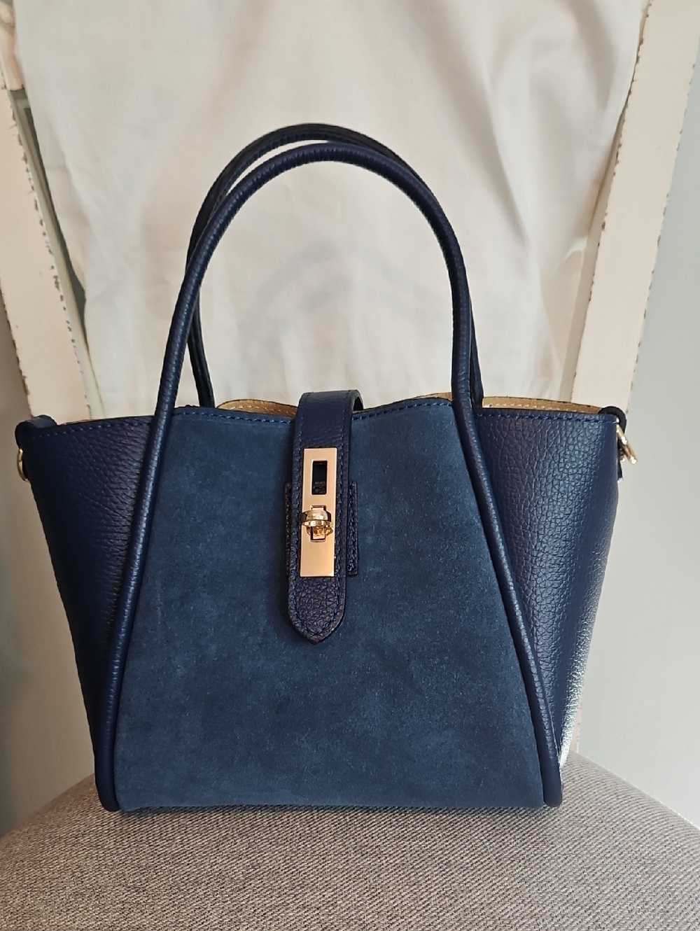 Persaman New York Navy Blue Structured Satchel
